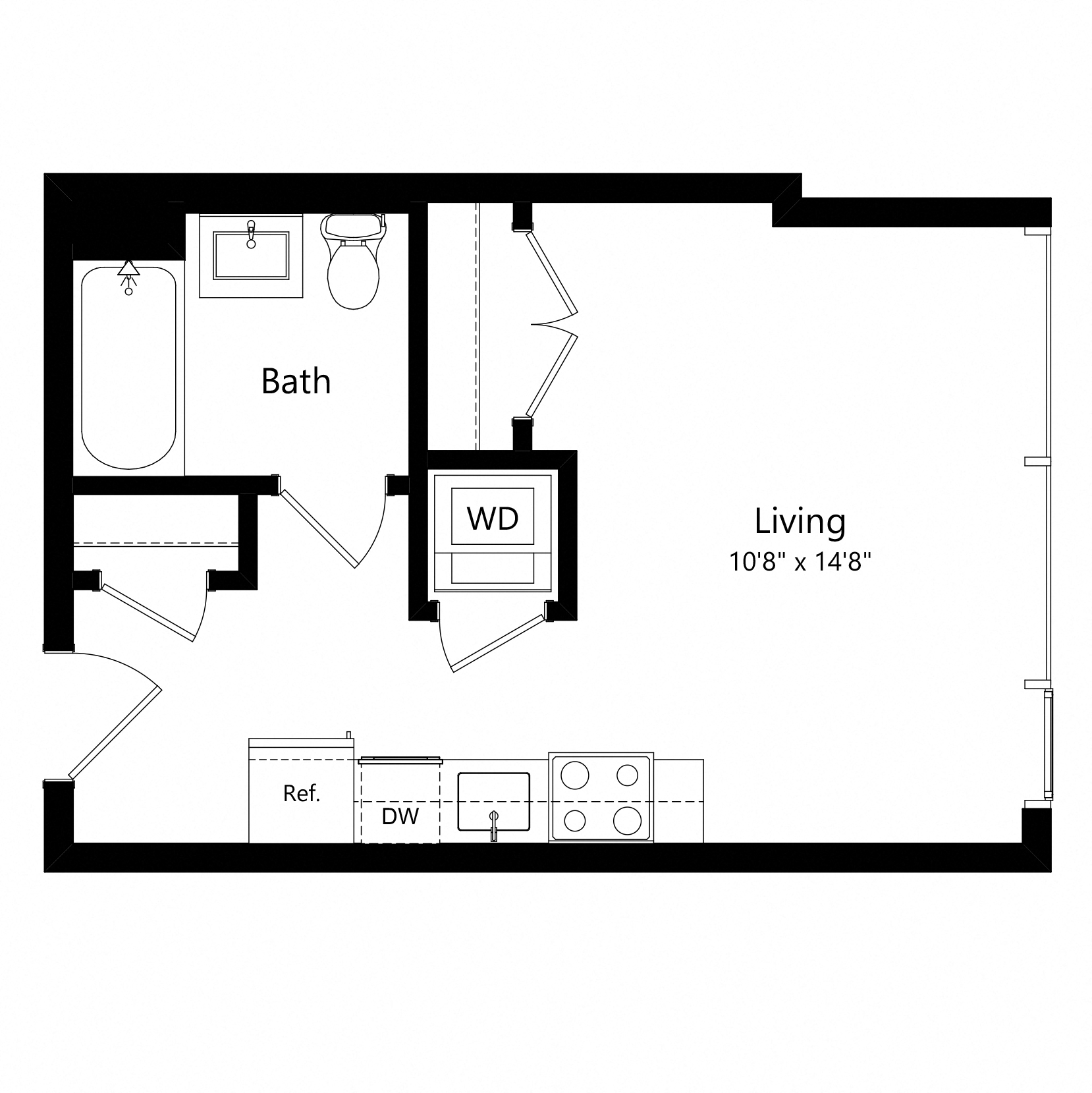 Floor plan for studio, 1 bath, 365 sqft